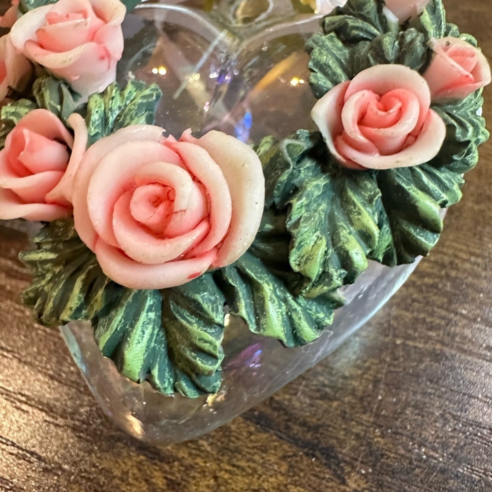 Victorian Christmas Ornament Set of 3 Hand Blown Clear Glass Roses Ribbons​​​ - Picture 11 of 11